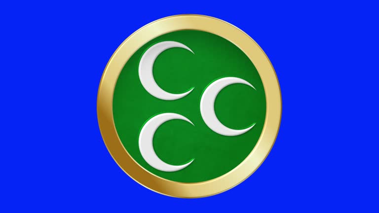 Flag of Ottoman Empire Pop-up style in a Golden Metal Ring Circle National Flag Animation Background isolated green Screen Background Loopable Stock Video