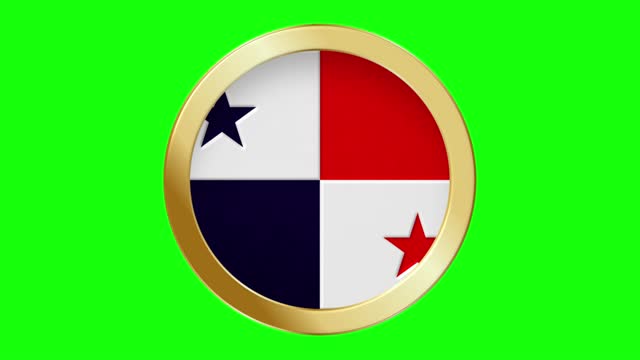 Flag of Panama Pop-up style in a Golden Metal Ring Circle National Flag Animation Background isolated green Screen Background Loopable Stock Video