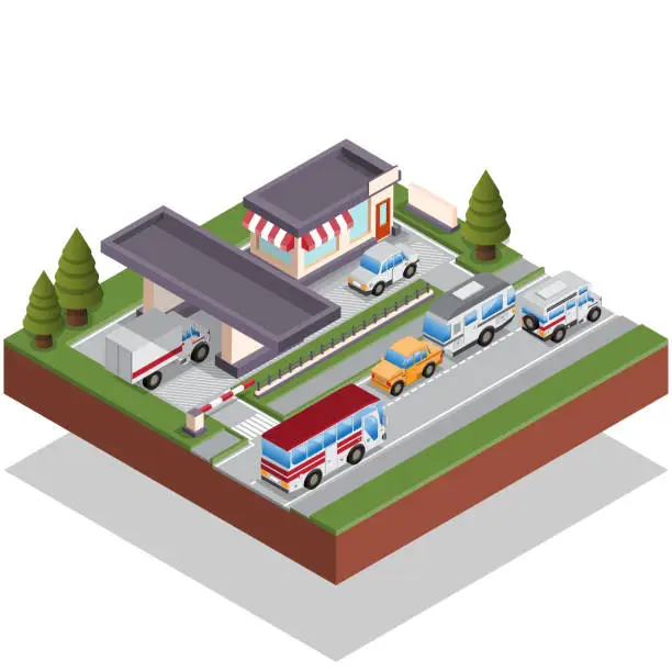 Vector illustration of Gas station for cars.