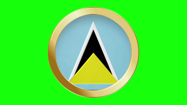 Flag of Saint Lucia Pop-up style in a Golden Metal Ring Circle National Flag Animation Background isolated green Screen Background Loopable Stock Video