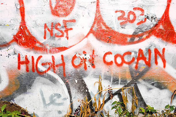 istock Colorful Graffiti Decorating Wall "High on Cocain" Cocaine Spelling 144809938