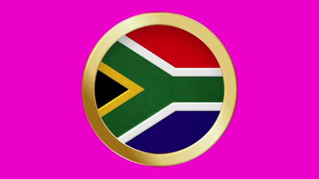 Flag of South Africa Pop-up style in a Golden Metal Ring Circle National Flag Animation Background isolated green Screen Background Loopable Stock Video