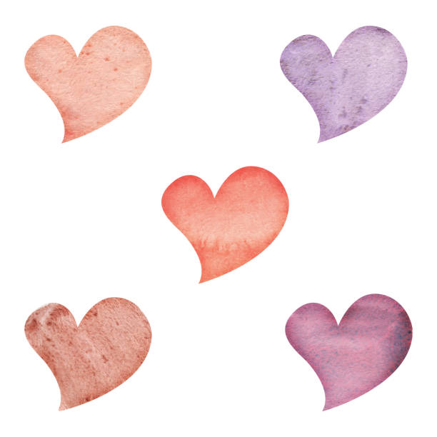 istock Watercolor hand drawn set of objects, textured red, pink and purple hearts for Valentine's day. Isolated on white background. Design for paper, love, greeting cards, textile, print, wallpaper, wedding 1448104250