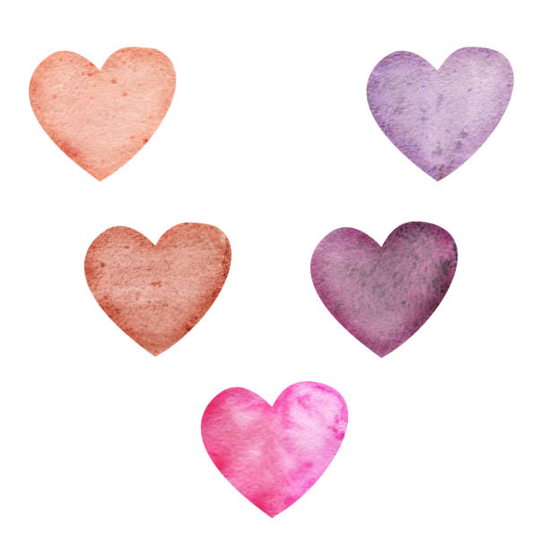 istock Watercolor hand drawn set of objects, textured red, pink and purple hearts for Valentine's day. Isolated on white background. Design for paper, love, greeting cards, textile, print, wallpaper, wedding 1448105130