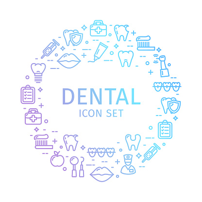Dental Round Design Template Thin Line Sign Icon Concept for Promotion, Marketing and Advertising. Vector illustration