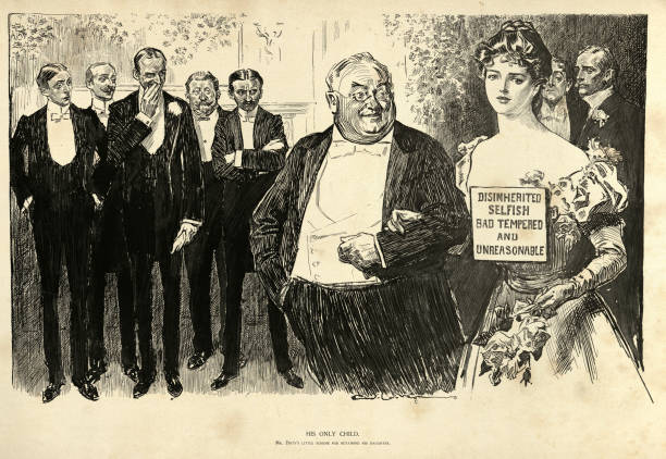istock Overprotective father trying to keep suitors away from his beautiful daughter, Vintage cartoon, Humour, American, 1890s, 19th Century 1448112060