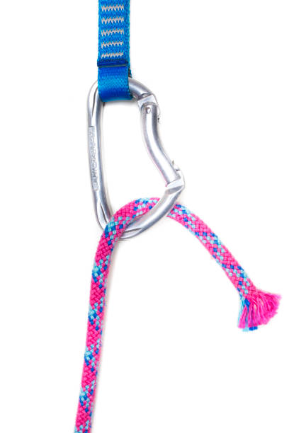 istock Torn red rope in a carabiner with quickdraw 1448115894