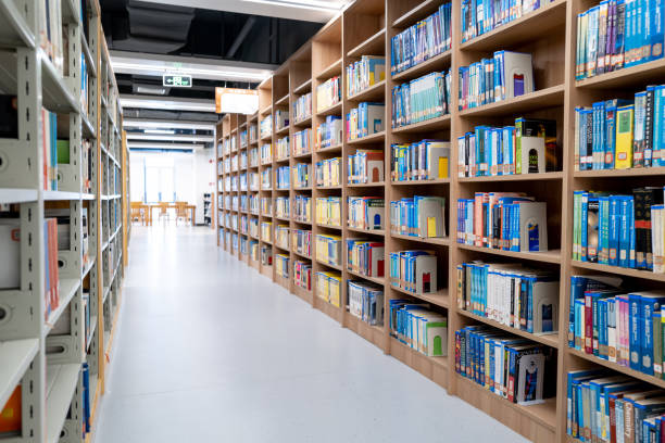 istock Bookshelves in the university library 1448116533