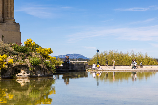 View of the Pic Saint-Loup from the Promenade du Peyrou in Montpellier
