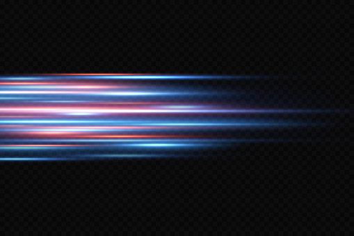 Motion light effect for banners. Blue lines. The effect of speed on a blue background. lines of light, speed and movement. Vector lens flare