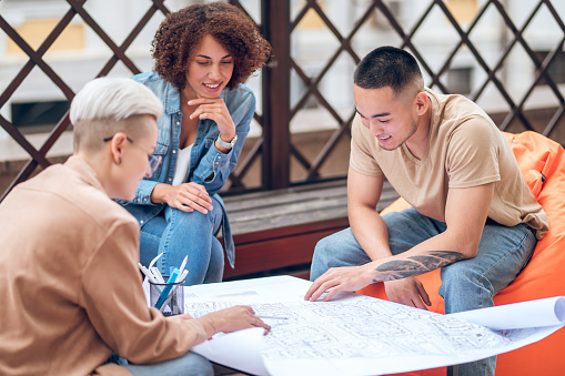 Getting Involved Example Drawing Draftspeople Involved In Analyzing A Technical Drawing Stock Photo ...