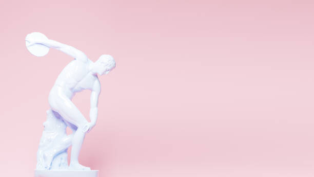 discobolus, 파스텔 색상의 공개 도메인 동상의 3d 렌더링. 그리스 문화와 신화, 고대 스컬트퓨어의 추상 미술 포스터 - classical antiquity 뉴스 사진 이미지