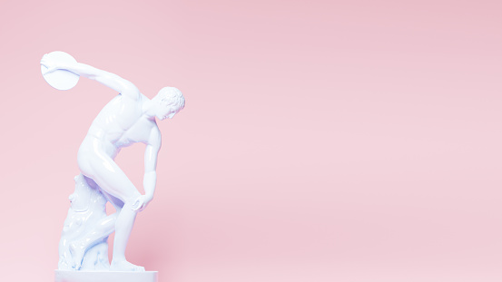 Discobolus, 3d rendering of a public domain statue in pastel colors. Greek culture and mythology, abstract art poster of an ancient scultpure