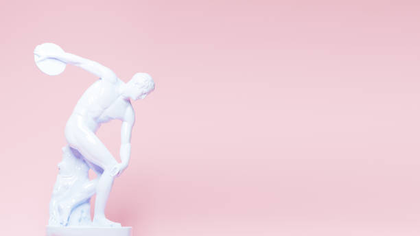 Discobolus, 3d rendering of a public domain statue in pastel colors. Greek culture and mythology, abstract art poster of an ancient scultpure Discobolus, 3d rendering of a public domain statue in pastel colors. Greek culture and mythology, abstract art poster of an ancient scultpure public domain images stock pictures, royalty-free photos & images
