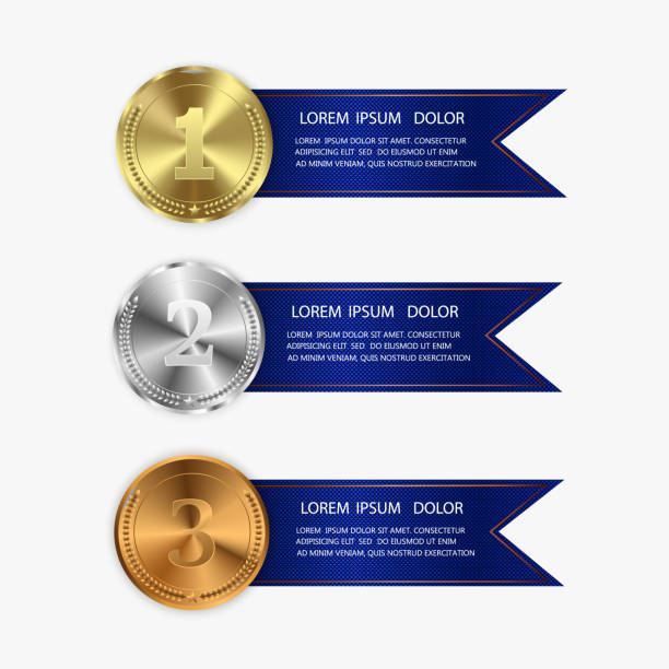 ilustrações de stock, clip art, desenhos animados e ícones de set of gold, bronze and silver. award medals isolated on transparent background. vector illustration of winner concept. - medal award silver medal ribbon