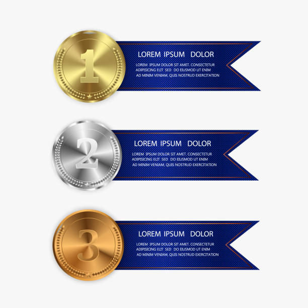 Set of gold, bronze and silver. Award medals isolated on transparent background. Vector illustration of winner concept. Set of gold, bronze and silver. Award medals isolated on transparent background. Vector illustration of winner concept. award bronze medal medal ribbon stock illustrations