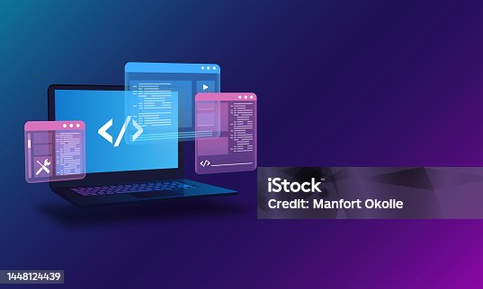 istock Web Development, Programming and Code Testing UI Concept with Laptop Displaying Futuristic Code 1448124439