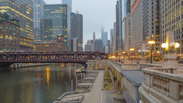 Time Lapse Video of Wells Street Bridge of Chicago during Early Morning