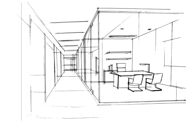 istock Sketch drawing of a manager's room in an office space,Modern design,vector,2d illustration 1448129926