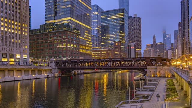 Time Lapse Video of Wells Street Bridge of Chicago While Sunrising