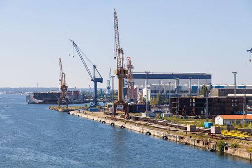 The shipyards MV Werften and Neptun Werft in the harbour of Rostock in Germany