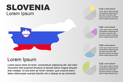 copy space statistics idea, Slovenia country flag map with graphic, presentation idea, blank area graph for data, grey background