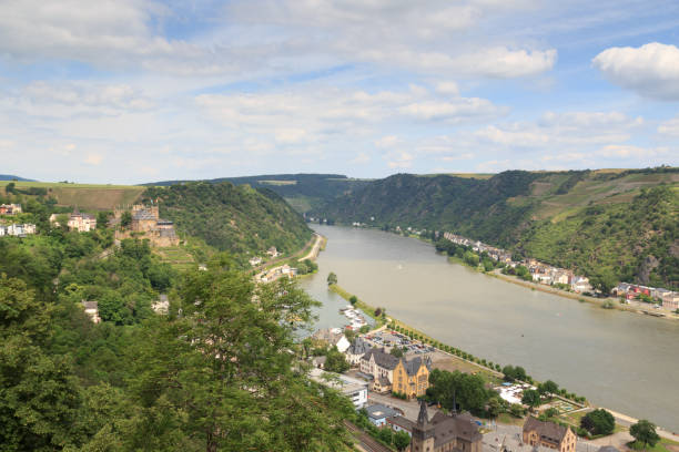 istock River Rhine gorge panorama with Rheinfels Castle in St. Goar, Germany 1448136597