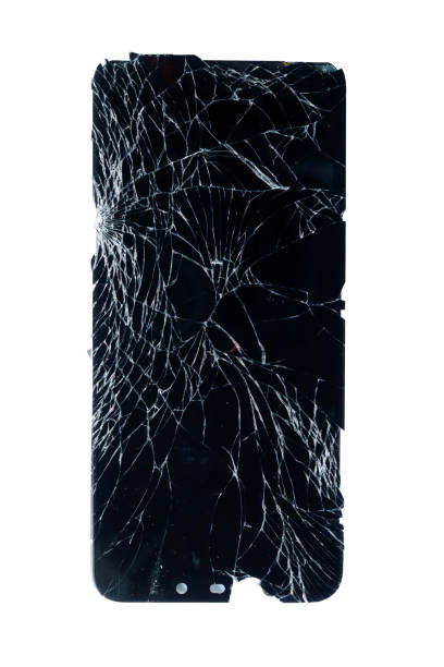 istock broken screen isolated on a white background, cracked screen phone isolated on white background, broken glass - white lines on black background , top view 1448140721
