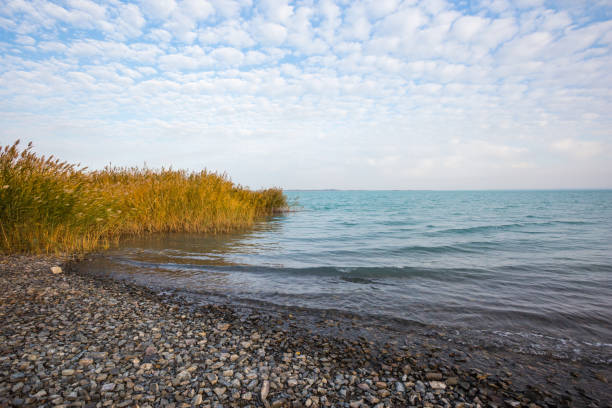 Lake Balkhash autumn landscape. Beautiful place in Kazakhstan