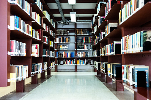 Rio de Janeiro, Brazil - September 21, 2023: Reading room inside the Federal Justice Cultural Center.