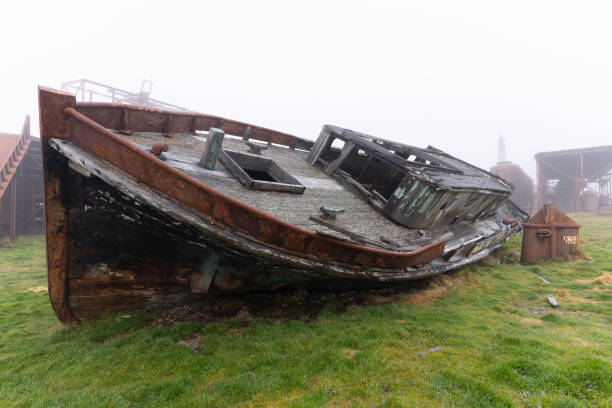 istock Old, rusty whaling ships and processing facilities at a now abandoned whaling station in Grytviken -on the island of South Georgia. 1448154733