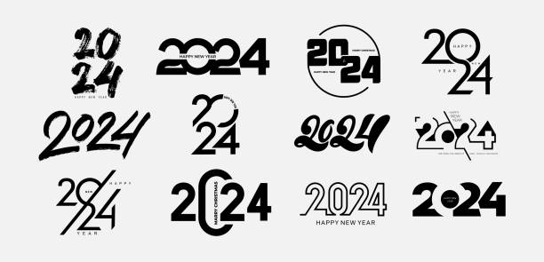 2024 Happy New Year logo text design. Set of 2024 number design template. Christmas symbols 2024 Happy New Year. Vector illustration with black labels logo for diaries, notebooks, calendars. 2024 Happy New Year logo text design. Set of 2024 number design template. Christmas symbols 2024 Happy New Year. Vector illustration with black labels logo for diaries, notebooks, calendars. 2024 stock illustrations