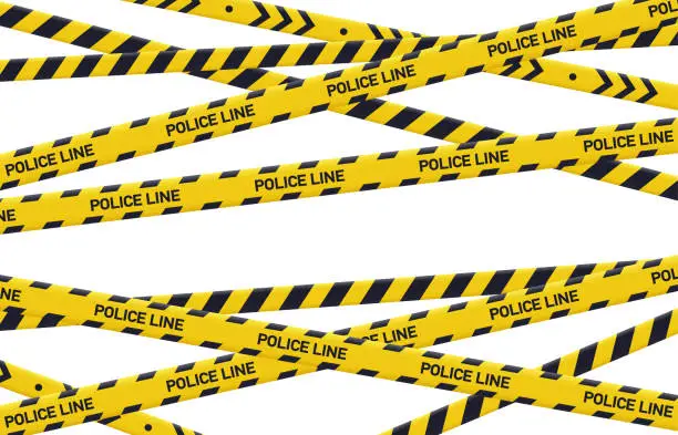 Vector illustration of Caution yellow danger tapes poster. Police danger line, security area, crime barrier pattern, flat vector background illustration. Warning lines cover
