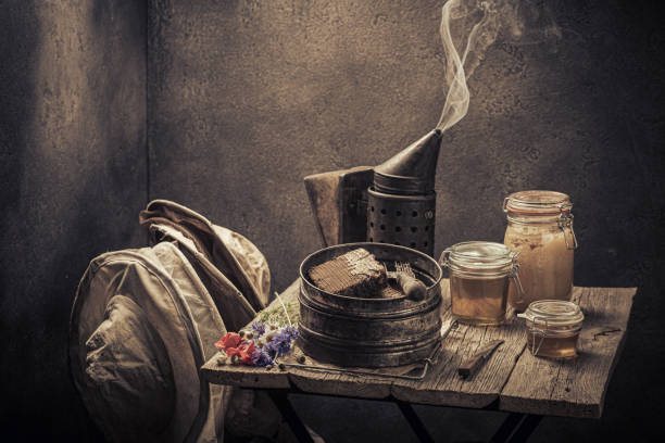 istock Classic beekeeper tools with beekeeping knot full of honey. 1448160097