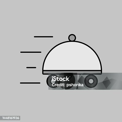 istock Food delivery with dish vector grayscale icon 1448161936