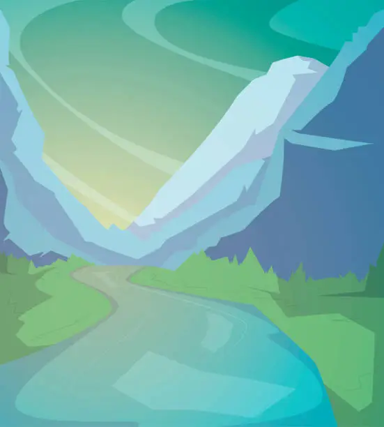 Vector illustration of beautiful illustration of nature landscape between a beautiful river