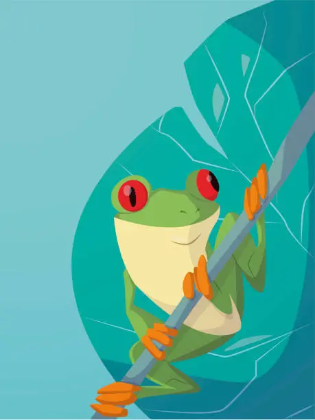 Vector illustration of illustration of a toad clinging to a branch