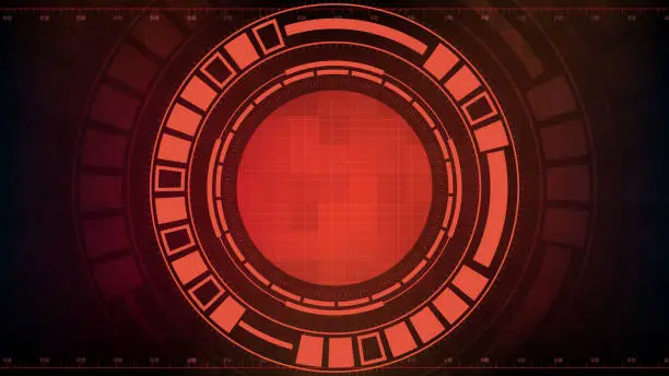 Vector illustration of abstract futuristic background of red circle round glowing technology sci fi frame. hud ui