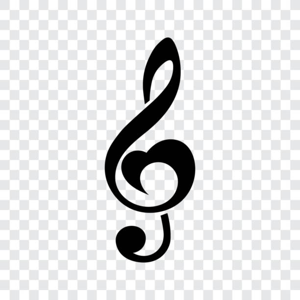 ilustraciones, imágenes clip art, dibujos animados e iconos de stock de nota musical clave de agudos, forma de corazón, ilustración vectorial. - treble clef