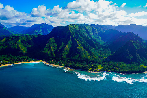 She stands in tree pose and looks out across the Pacific Ocean below