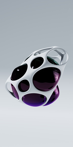 Futuristic 3d rendering abstract ball, color gradient spherical glass orb on black, modern graphic design element