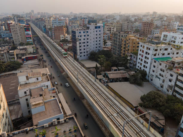 istock Dhaka Metro Rail with Dhaka City Skyline 1448171697