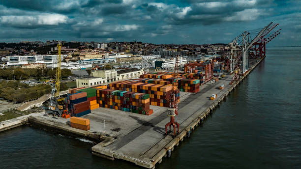 istock A container terminal in Lisbon nearby the river and its components, and working machines 1448174059