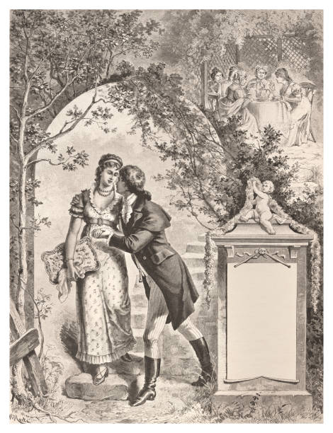 istock Young couple in love in garden illustration 1888 1448174310
