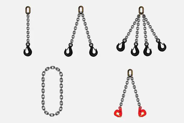 Vector illustration of A set of chain slings. Vector graphics.