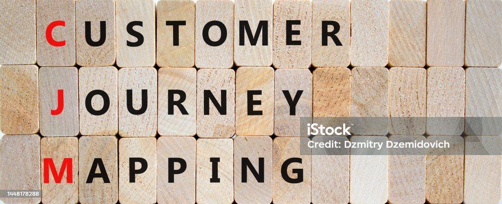CJM customer journey mapping symbol. Concept words CJM customer journey mapping on wooden blocks on a beautiful wooden background. Business and CJM customer journey mapping concept. Copy space. Guidance Stock Photo