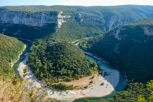 Gorge Ardeche River, Saint Remeze. A famous tourist destination in southern France. View from the observation deck.