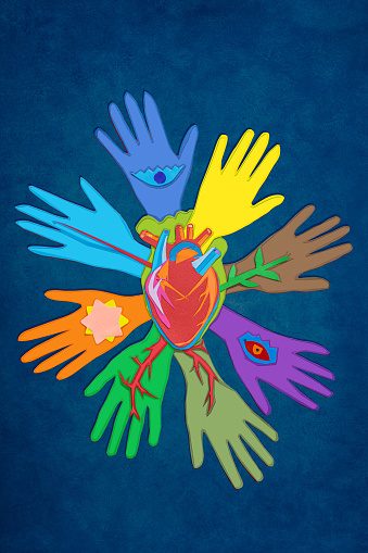 Illustration of Human hands together for equality
