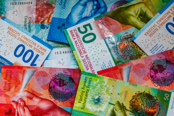 istock Background of the different swiss francs banknotes 1448187613
