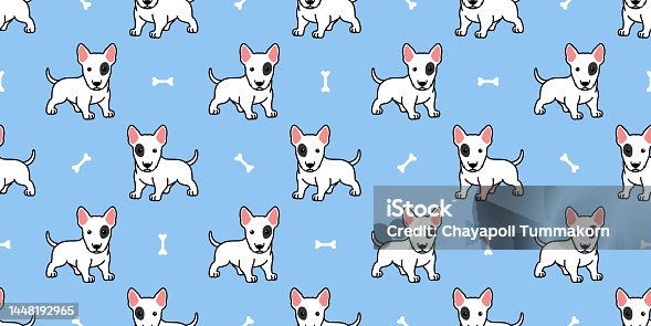 istock Cute bull terrier dog cartoon seamless pattern, vector illustration 1448192965